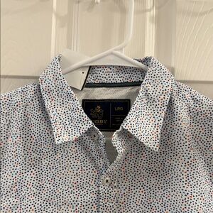 Perry Ellis White Shirt with Blue and Orange Dots